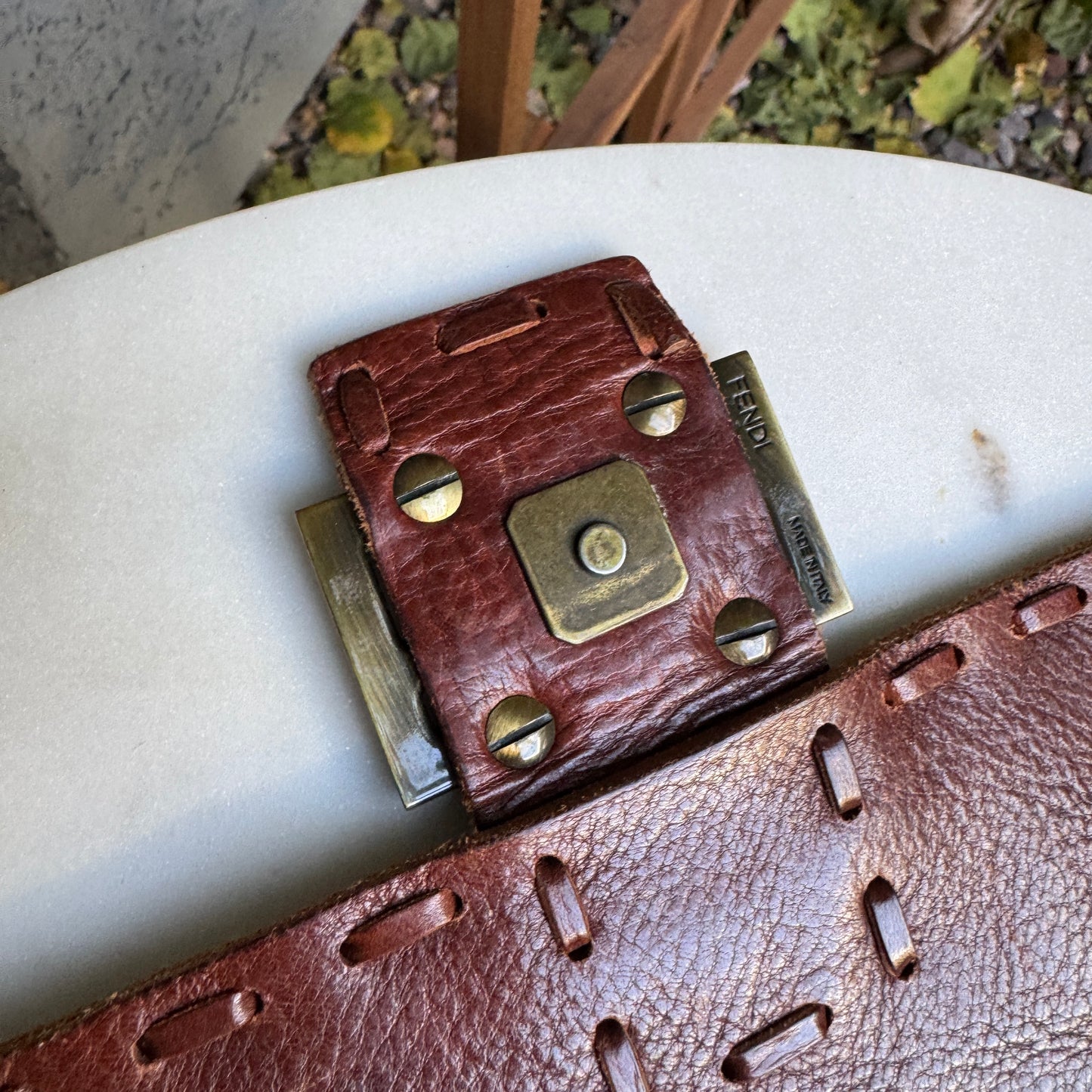 Fendi FF Leather Stitched Monogram Mamma Baguette