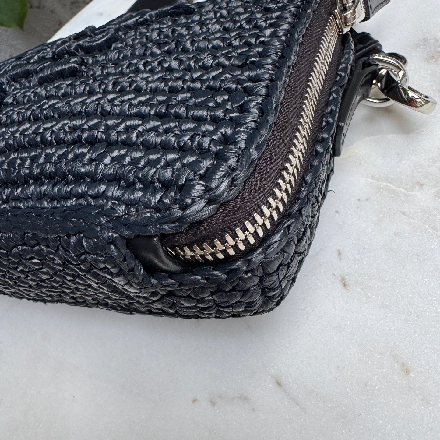 Prada Crochet Raffia Brique Crossbody