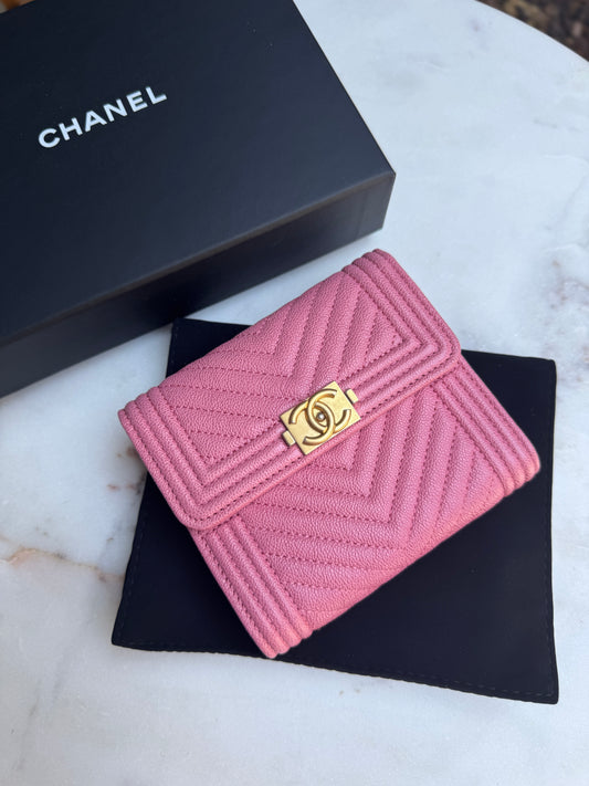Chanel Boy Caviar Leather Chevron Wallet