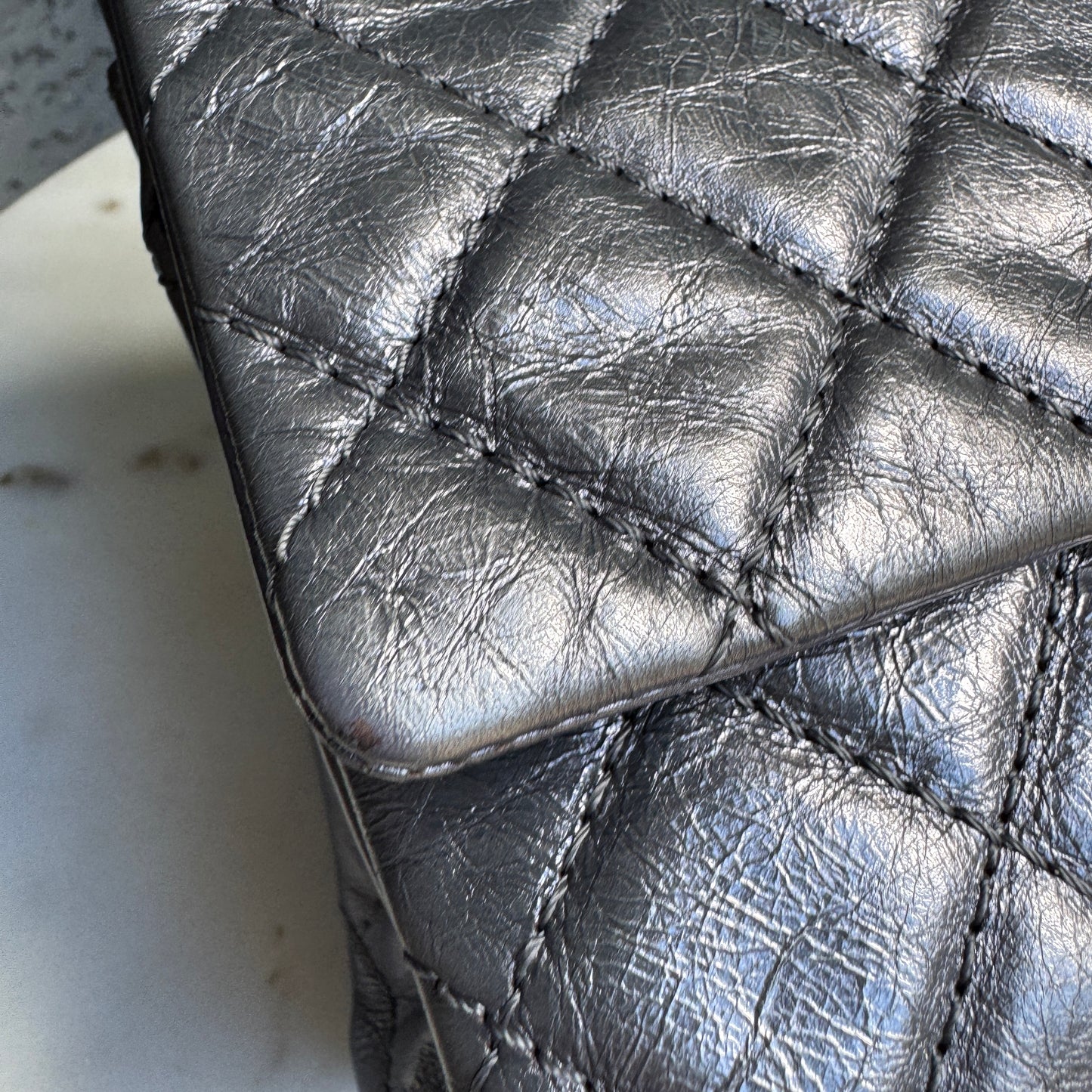 Chanel 2.55 Reissue 227 Double Flap Metallic Aged Calfskin Shoulder Bag