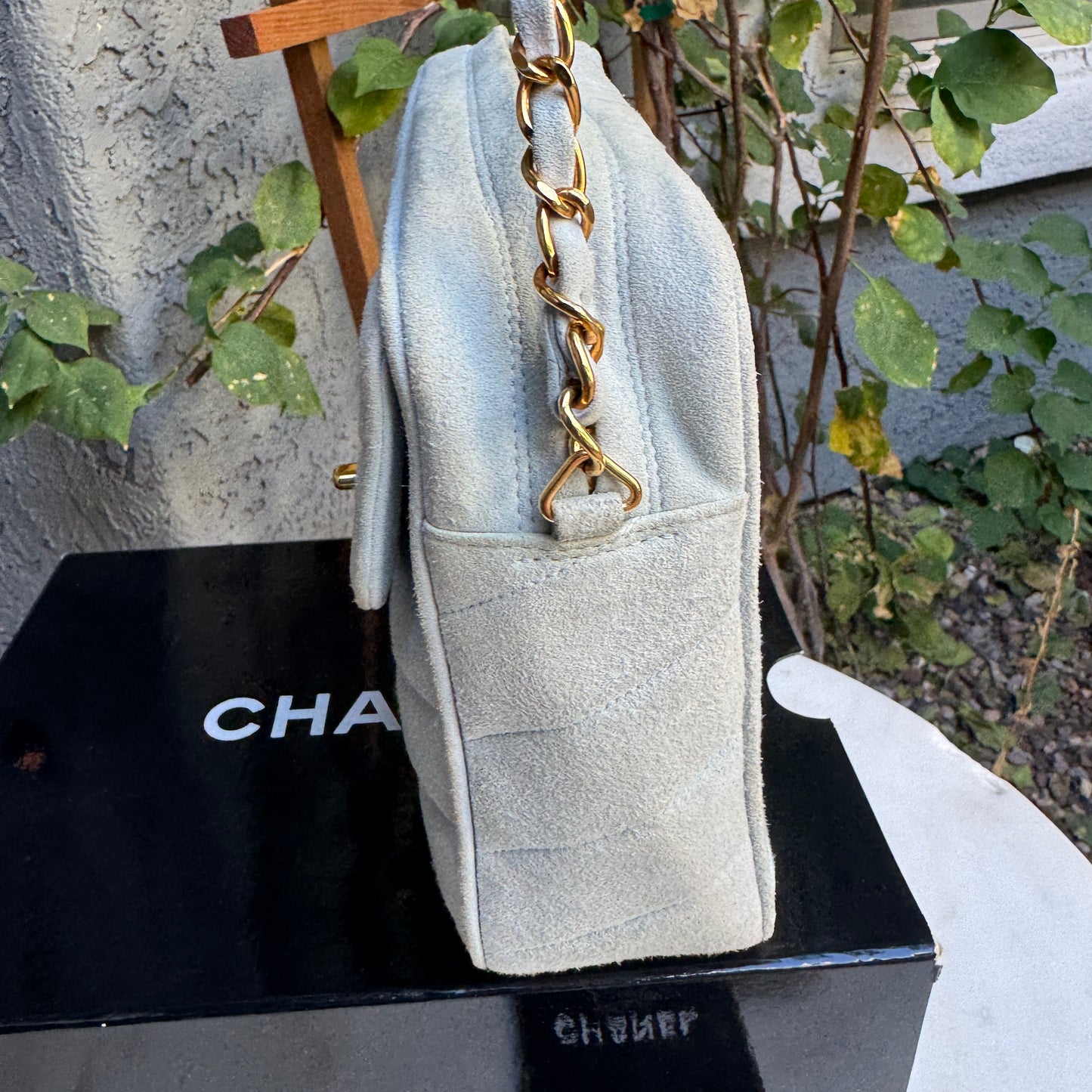 Chanel Vintage Suede Quilted Camera Shoulder Bag