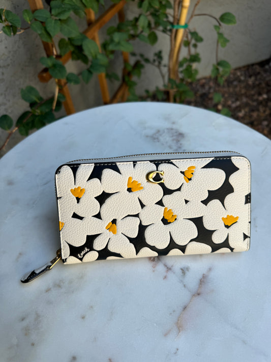 Coach Floral Accordion Leather Zip Wallet