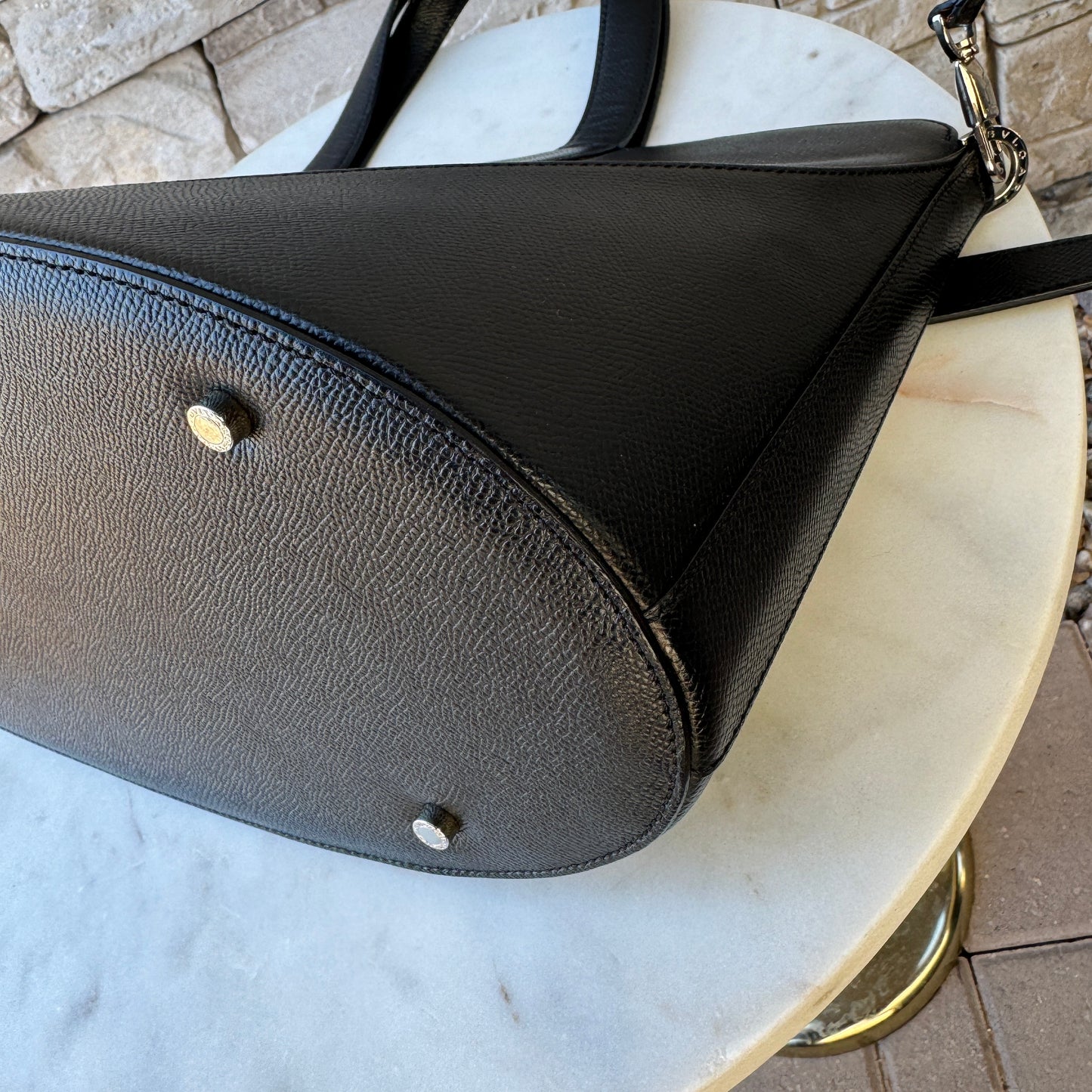Bvlgari Vintage Black Leather Decollete Shoulder Bag
