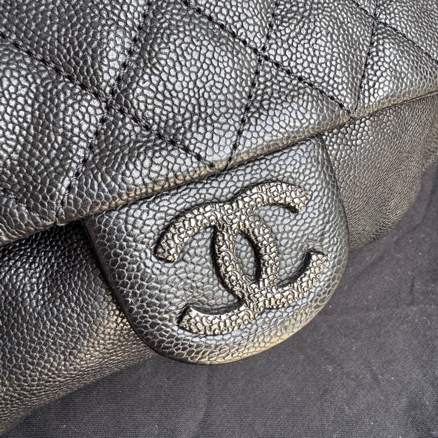 Chanel Shiny Caviar Quilted Elastic Flap Shoulder Bag