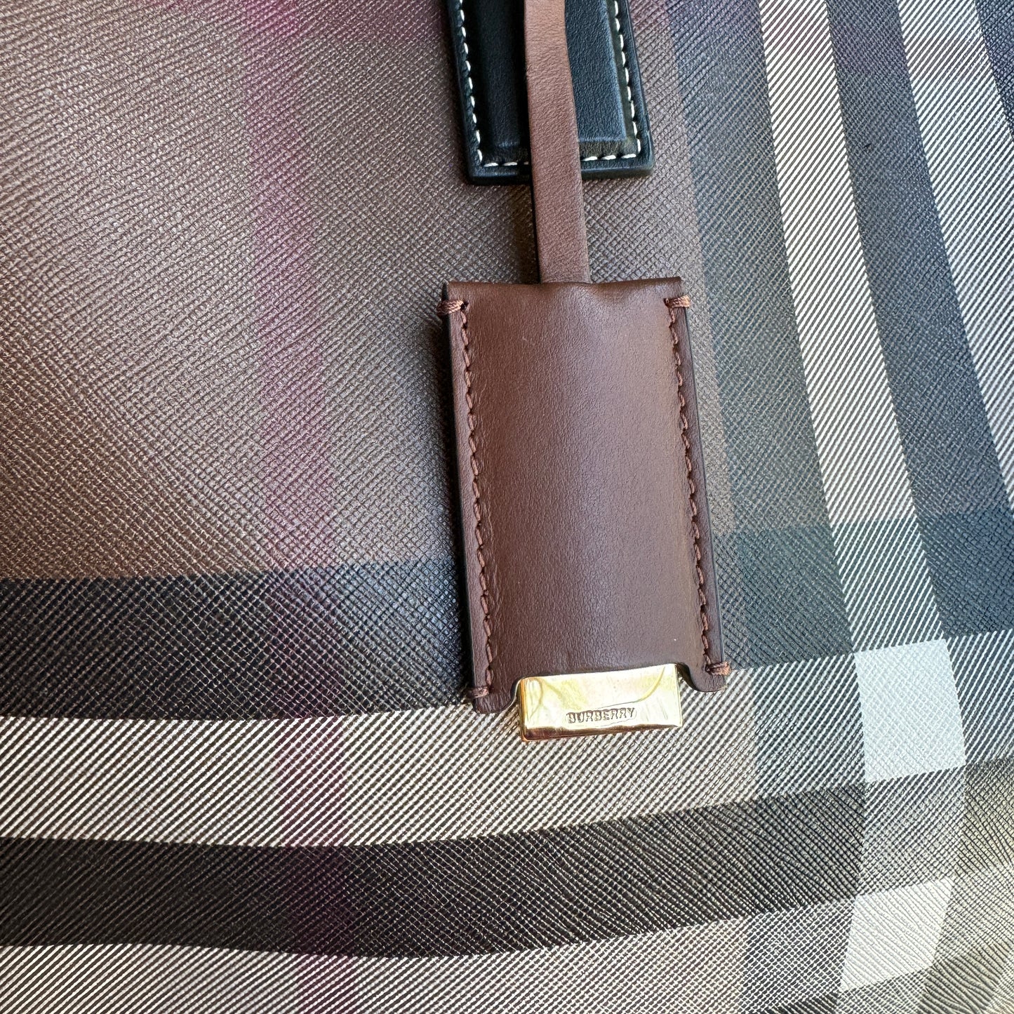 Burberry Dark Birch Brown Check and Leather Medium Tote