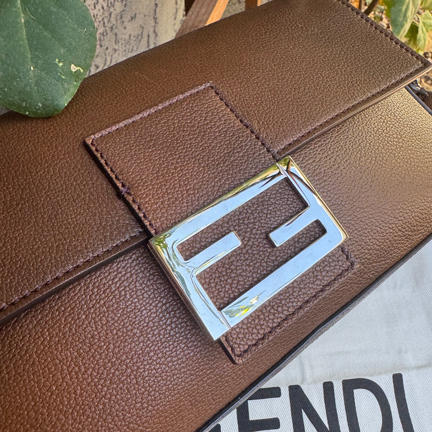 Fendi Leather Baguette Zipper Crossbody