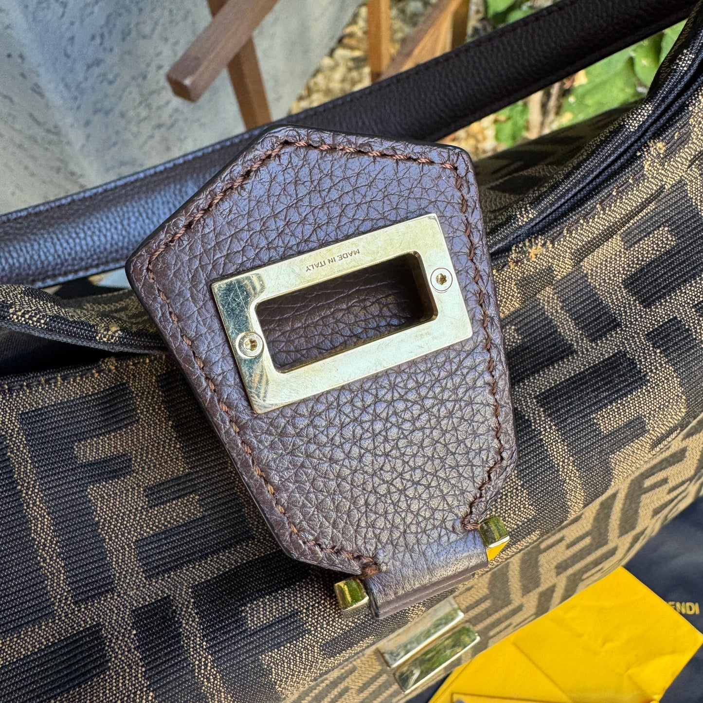 Fendi Turnlock Zucca Canvas Hobo Shoulder Bag