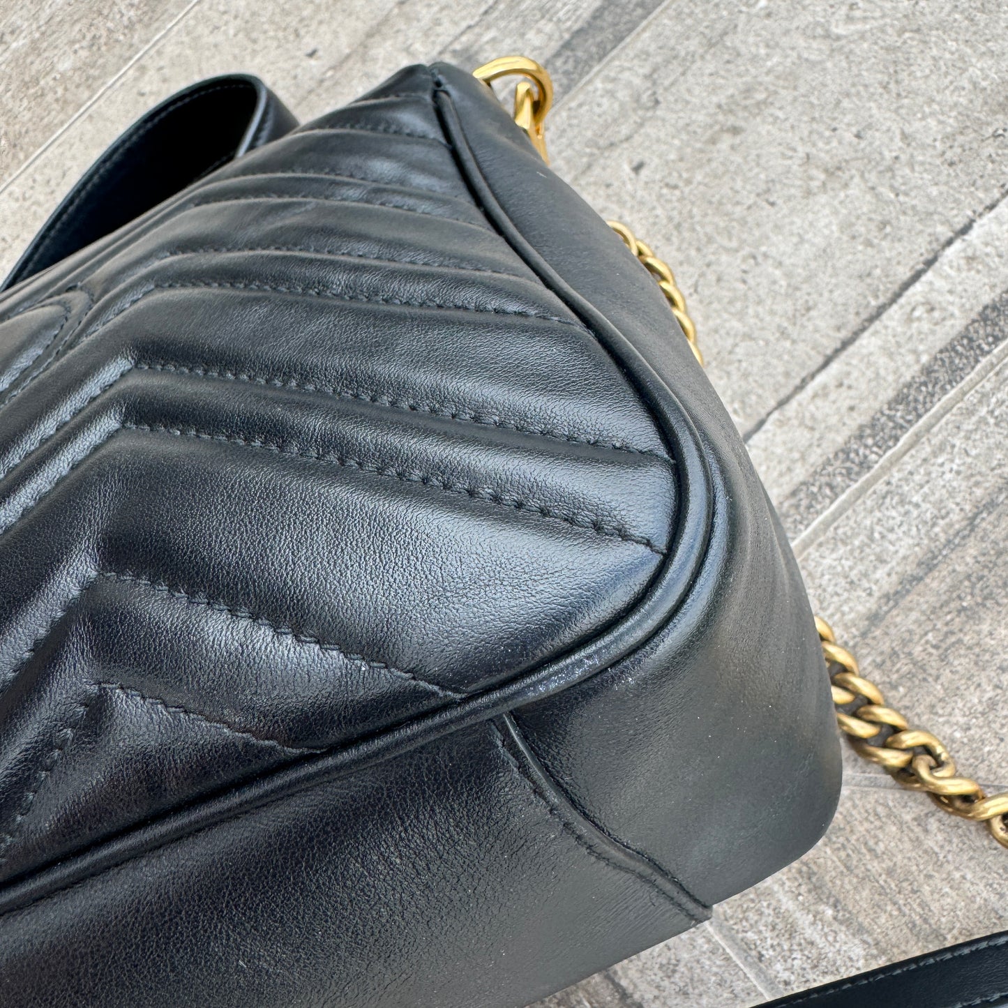 Gucci Calfskin Matelasse Small GG Marmont Flap Shoulder Bag
