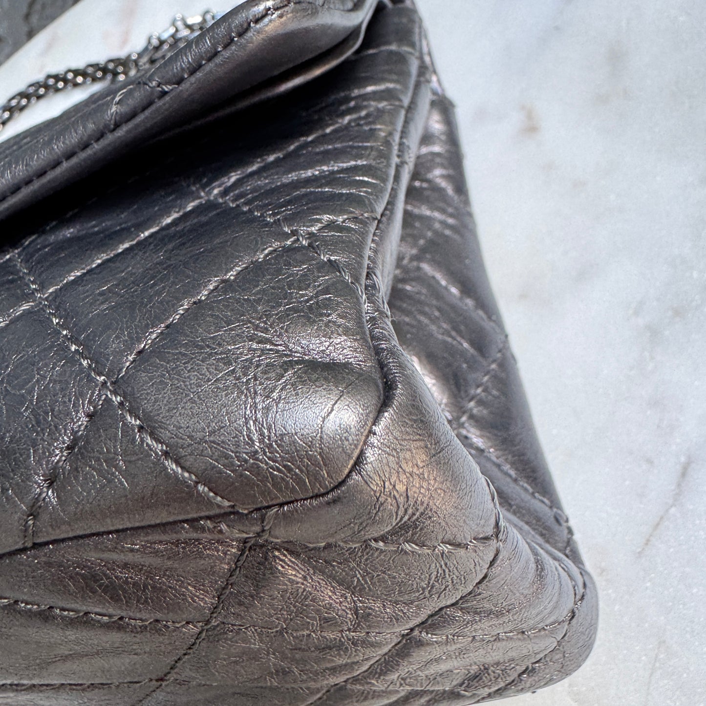 Chanel 2.55 Reissue 227 Double Flap Metallic Aged Calfskin Shoulder Bag
