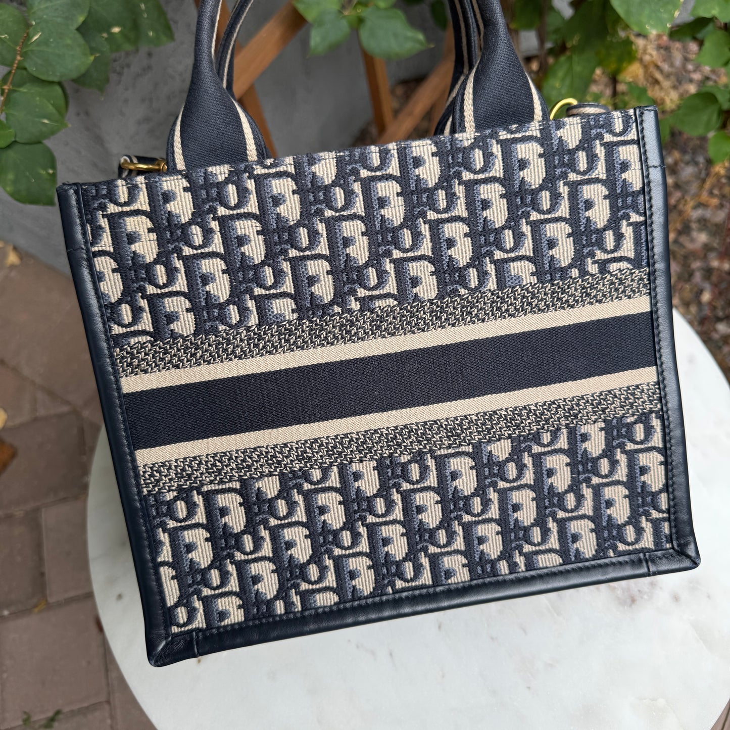 Christian Dior Oblique Embroidery and Calfskin Small Book Tote