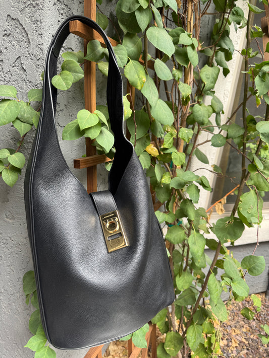 Ferragamo Archive Gancio Leather Hobo