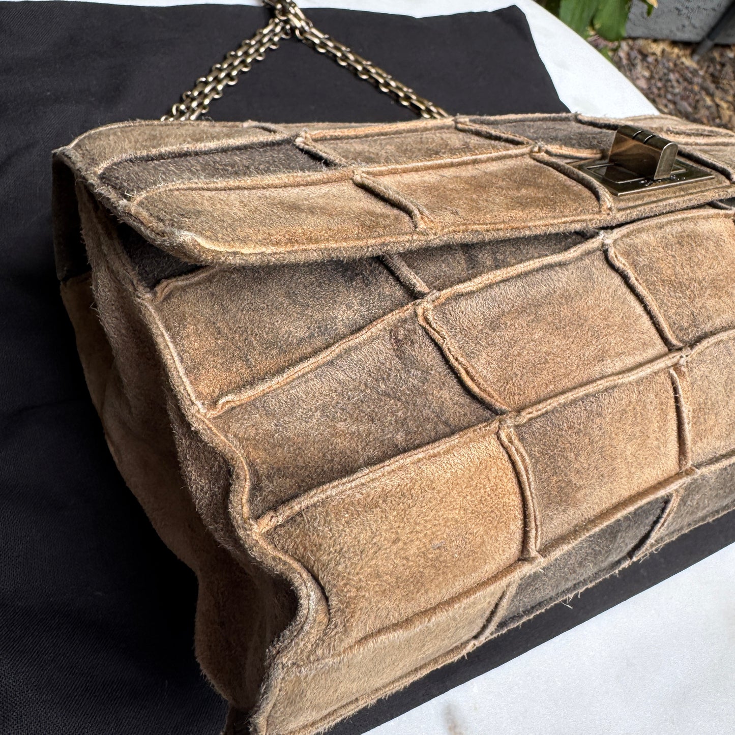 Chanel Suede Patchwork Reissue 225 Single Flap Shoulder Bag