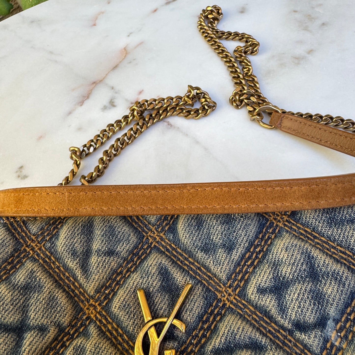 Saint Laurent Denim Becky Double-Zip Crossbody
