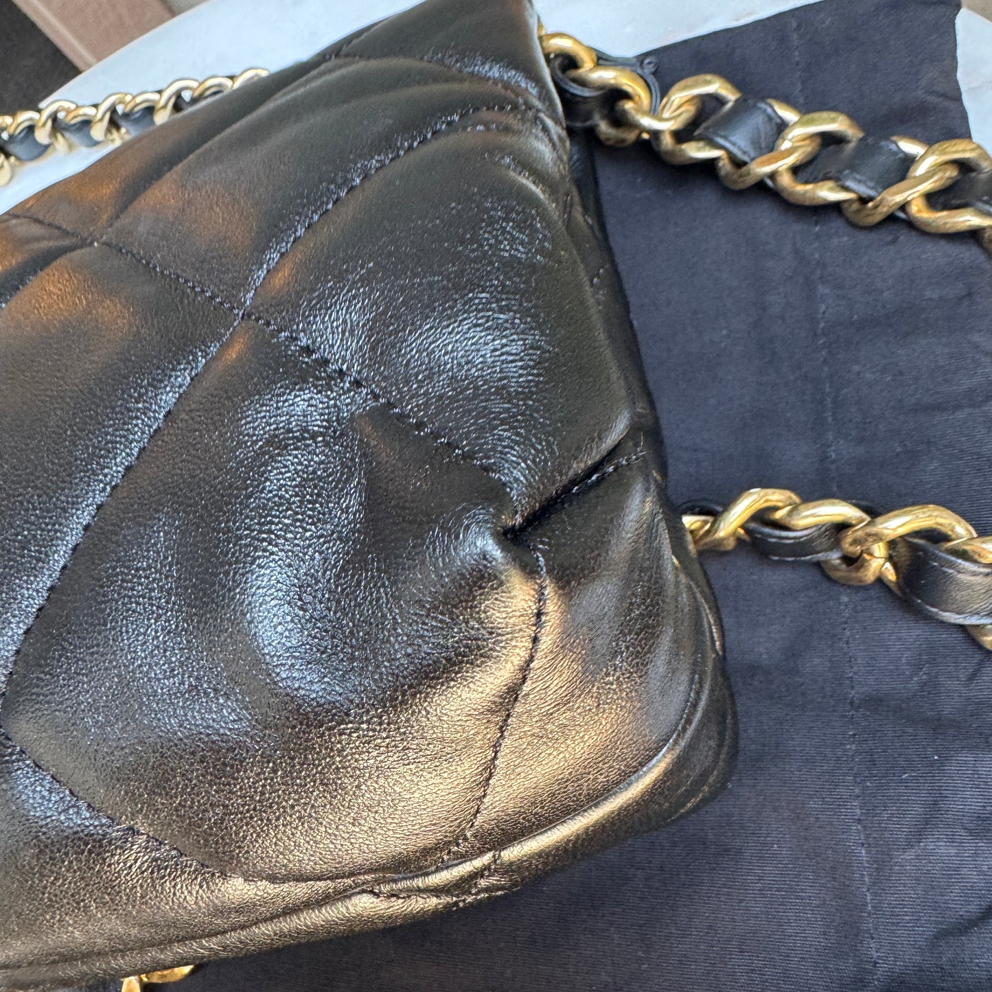 Chanel CC Bar Chain Handle Single Flap Quilted Lambskin Crossbody