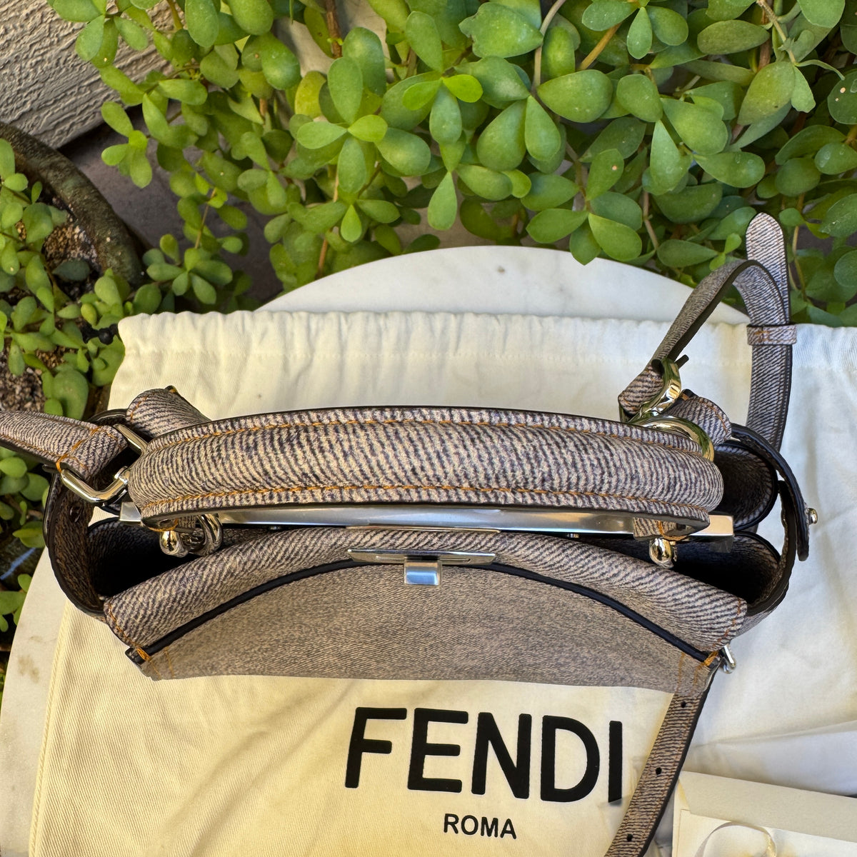 Fendi Denim Effect Leather Mini Peekaboo