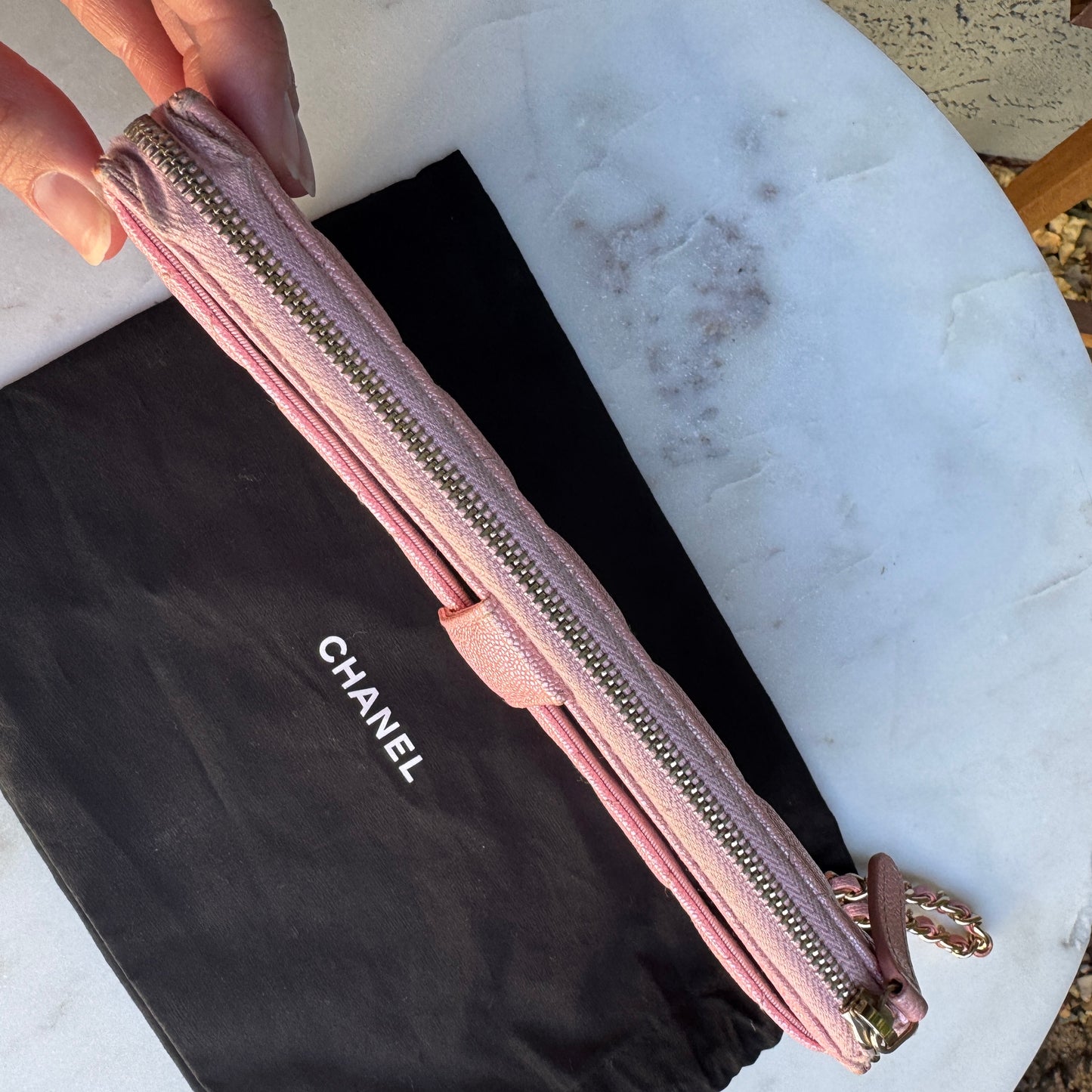 Chanel Iridescent Caviar Leather Quilted Classic Pouch Wristlet WOC