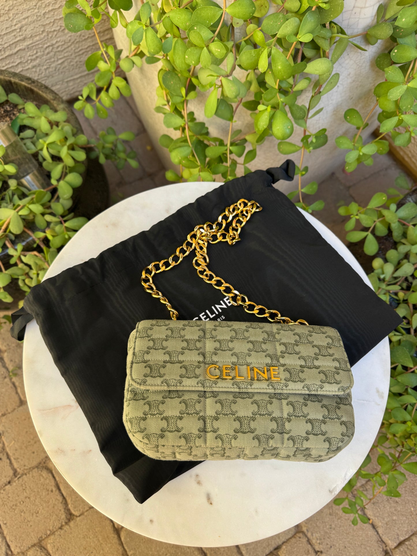 Celine Matelassé Triomphe Canvas Chain Shoulder Bag