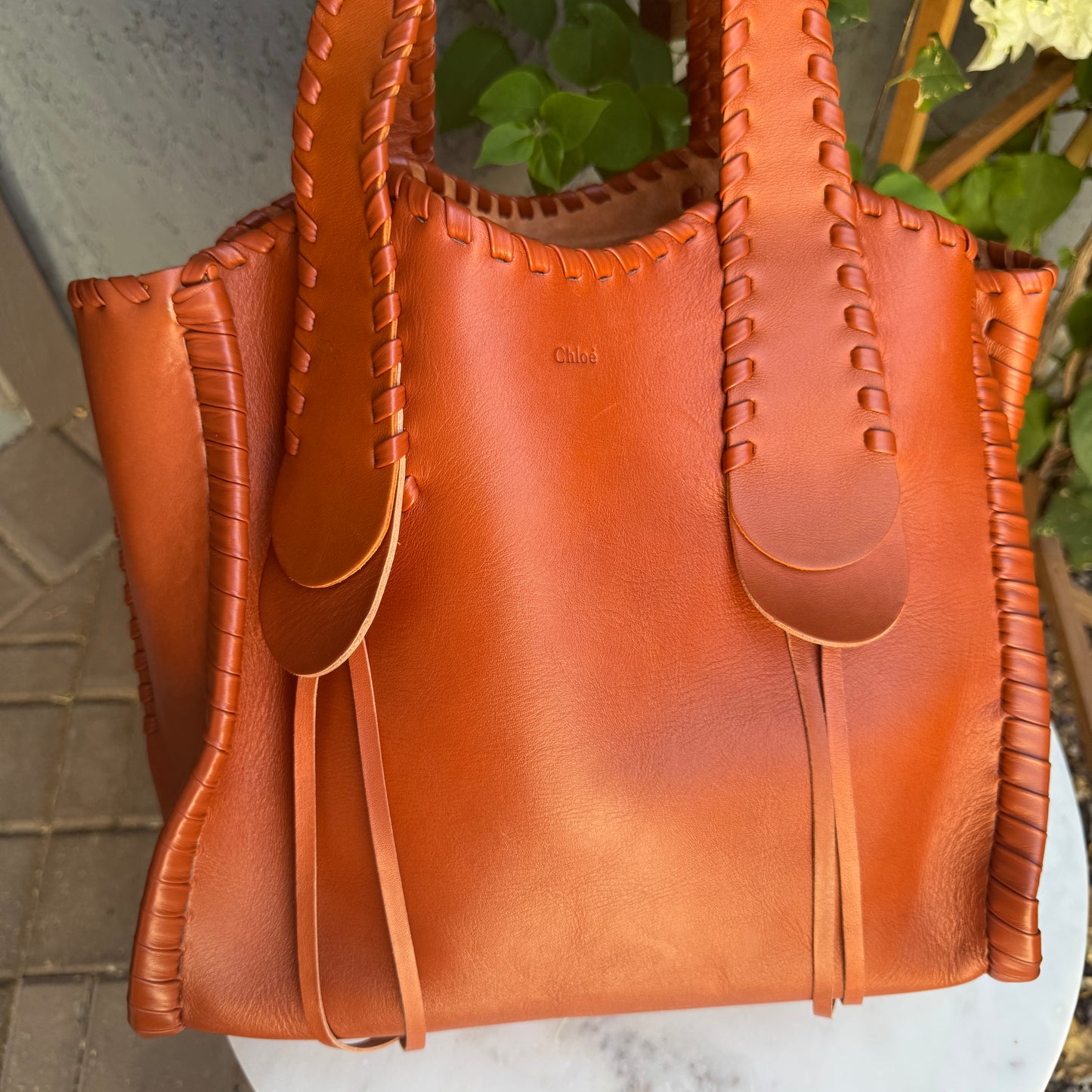 Chloé Mony Whipstitch Leather Medium Tote