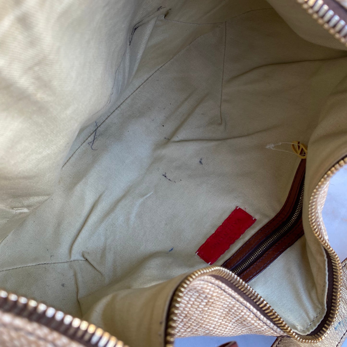 Valentino Garavani Leather and Raffia Shoulder Bag