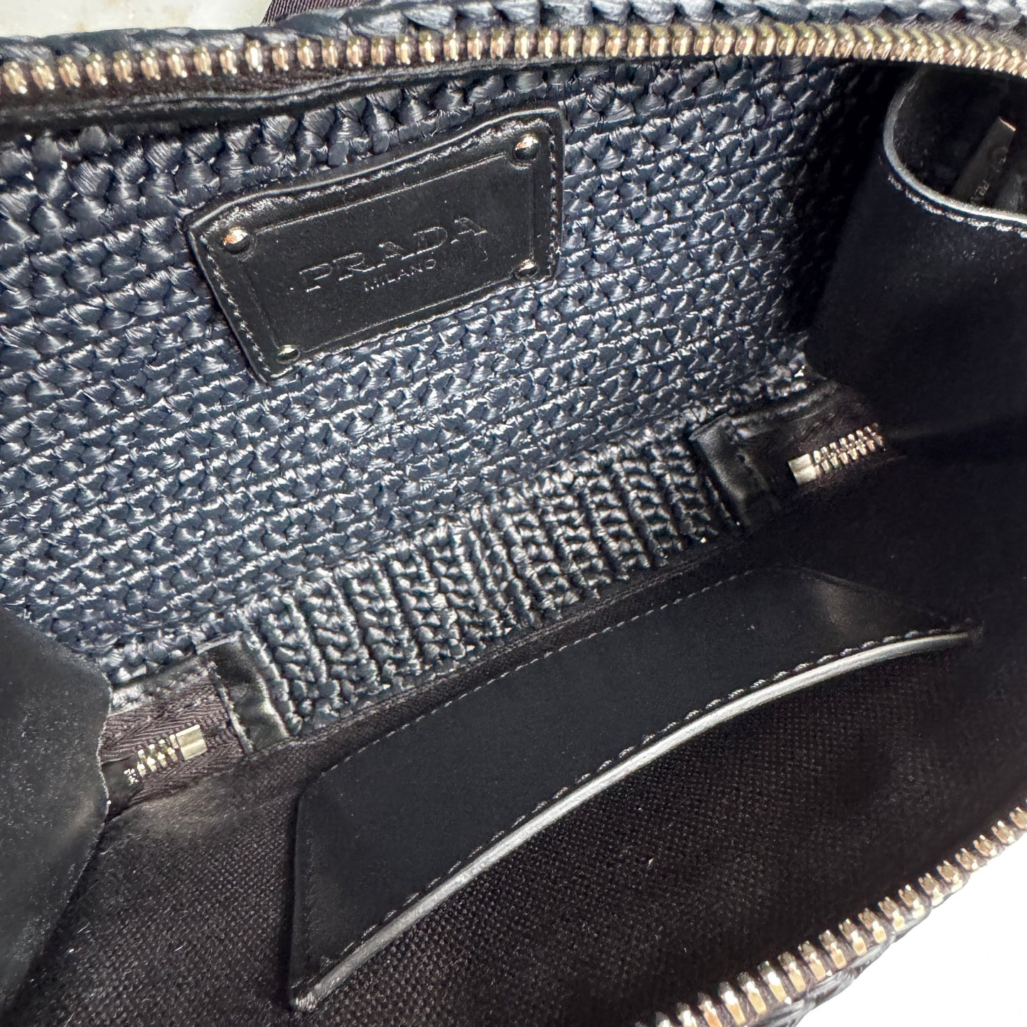 Prada Crochet Raffia Brique Crossbody