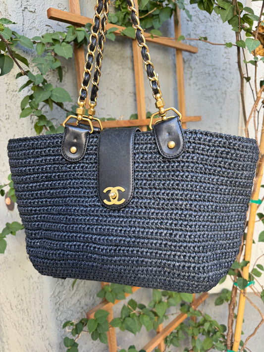 Chanel Raffia Chain Tote