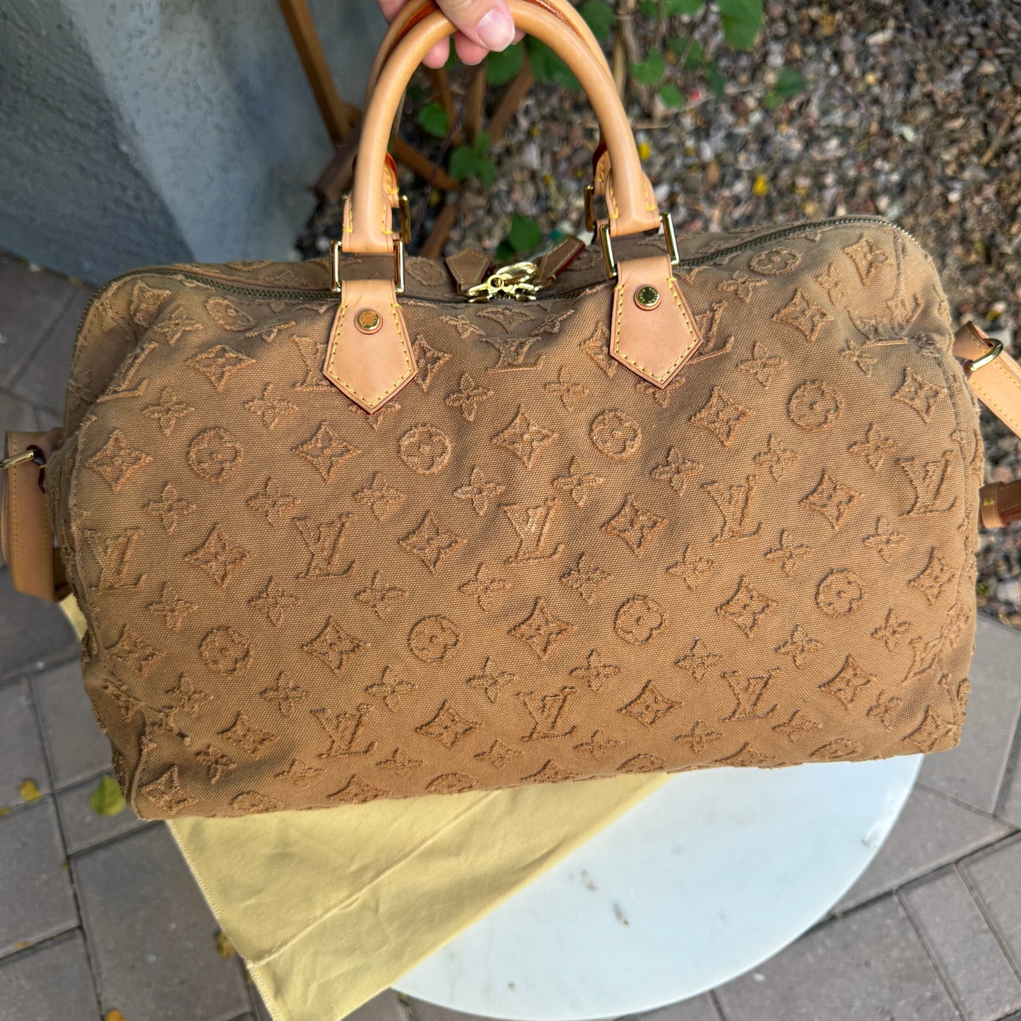 Louis Vuitton Monogram Stone Denim Speedy Bandouliere 35