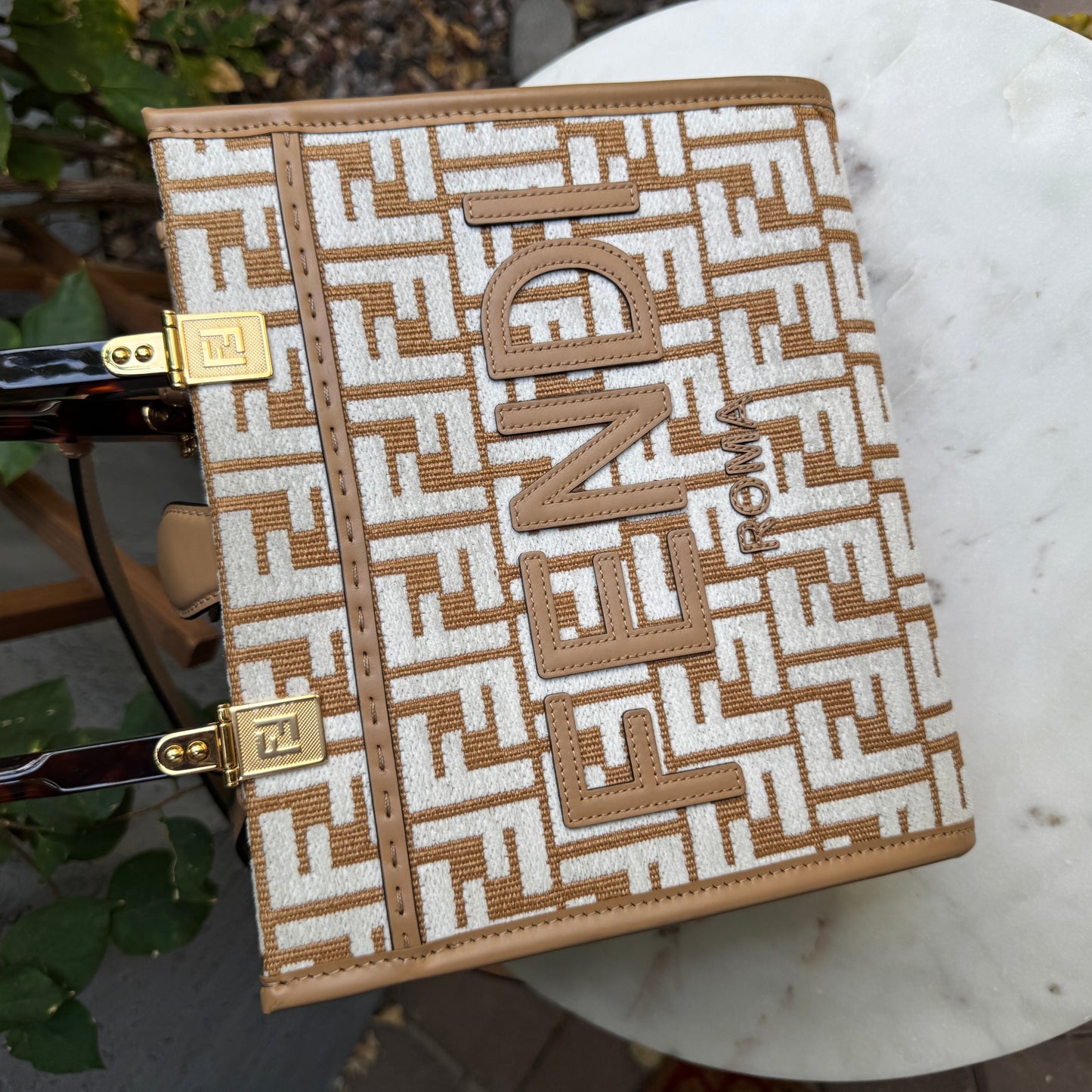 Fendi Small Zucca Monogram Woven Sunshine Shopper Tote