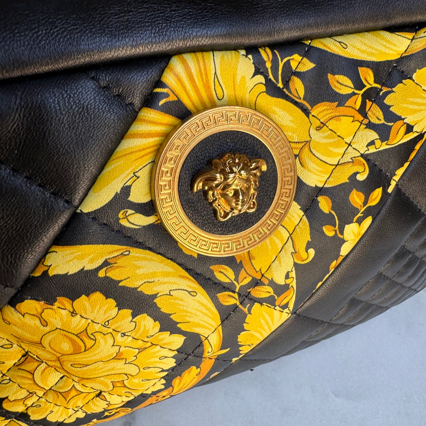 Versace Baroque Icon Quilted Leather Camera Crossbody Bag