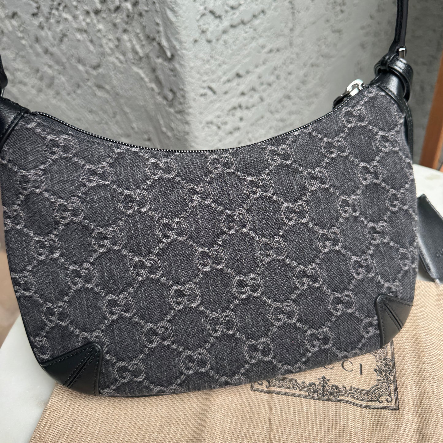 Gucci Horsebit Monogram Denim Slim Shoulder Bag