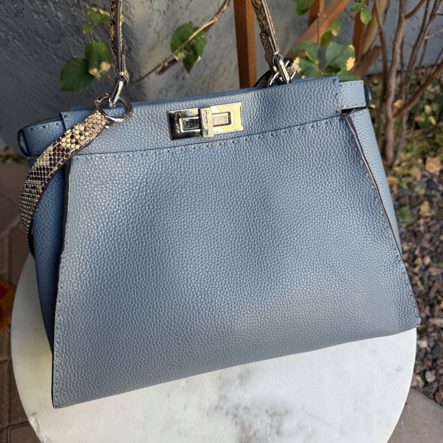 Fendi Cuoio Romano Selleria Leather Python Peekaboo Bag