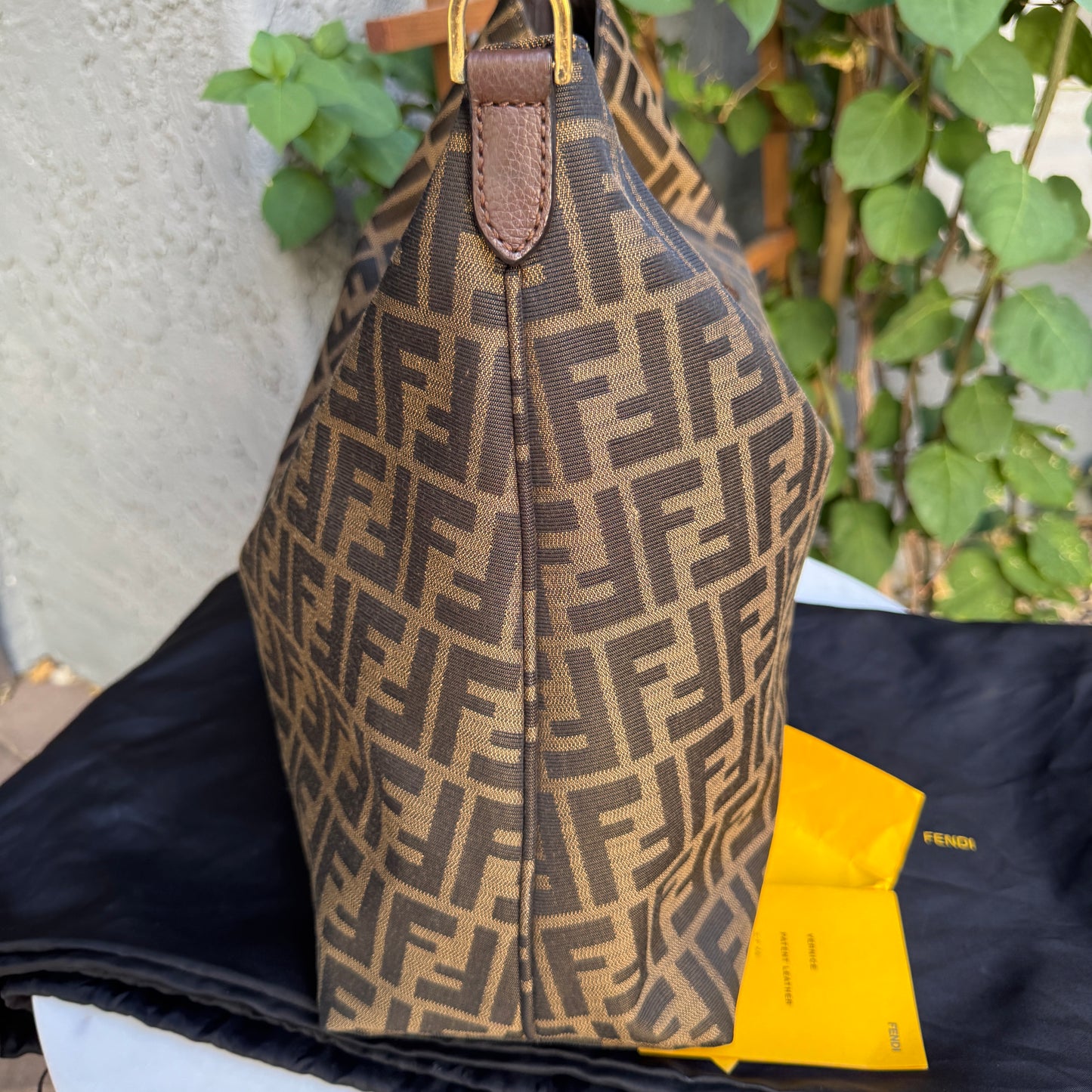 Fendi Turnlock Zucca Canvas Hobo Shoulder Bag