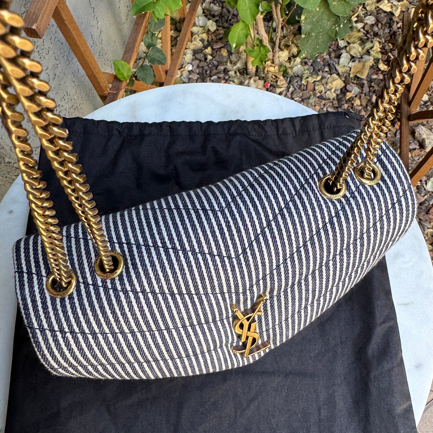 Saint Laurent Small Loulou Striped Chain Crossbody