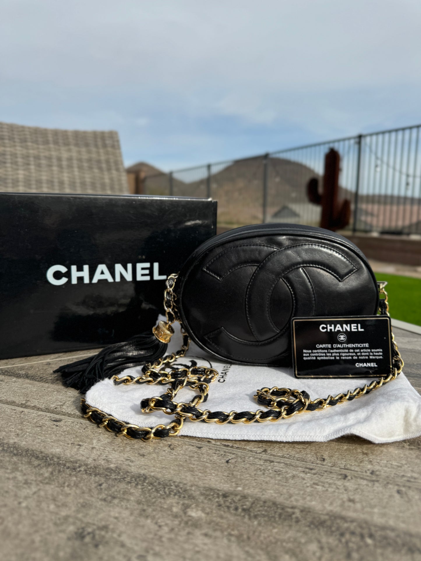 Chanel Vintage CC Tassel Round Lambskin Camera Bag