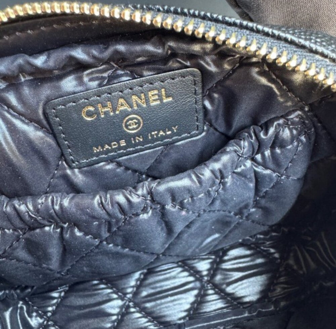 Chanel Small Curvy Quilted Caviar Cosmetic Pouch