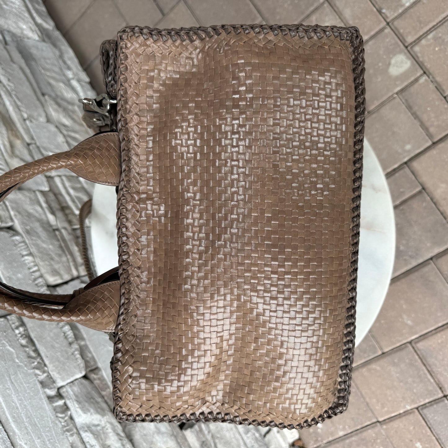 Prada Madras Woven Leather Tote