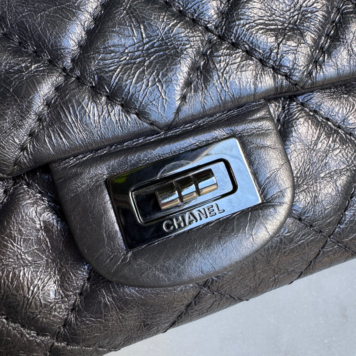 Chanel 2.55 Reissue 227 Double Flap Metallic Aged Calfskin Shoulder Bag