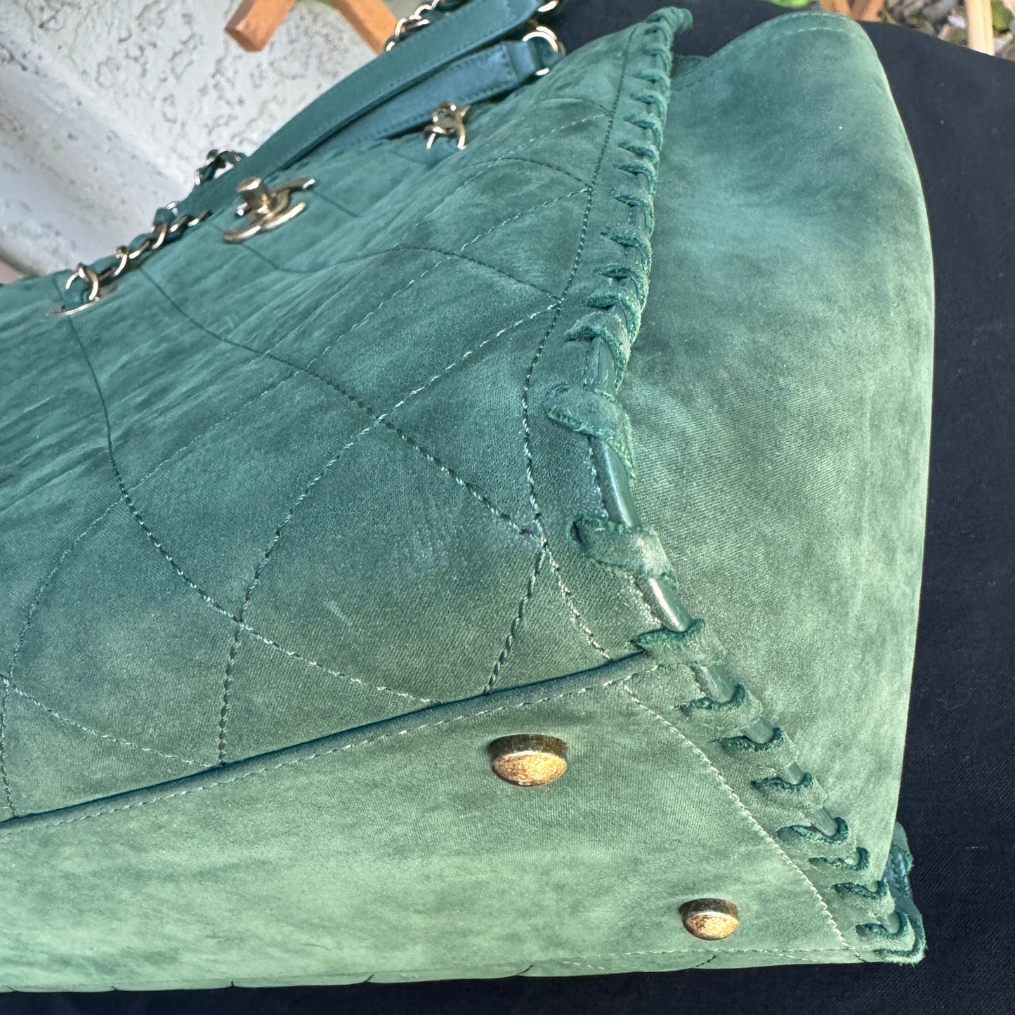 Chanel Nubuck Suede Quilted Whipstitch Happy Stitch Tote