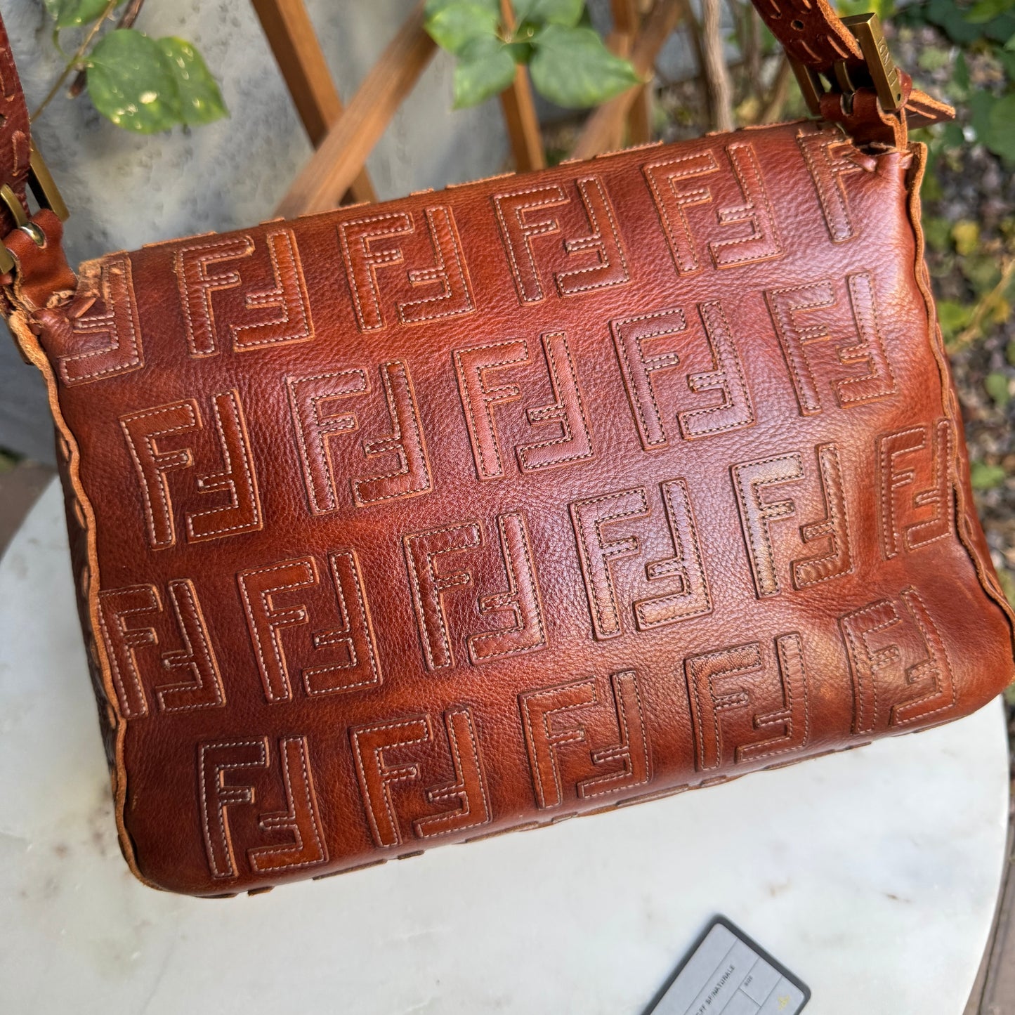 Fendi FF Leather Stitched Monogram Mamma Baguette