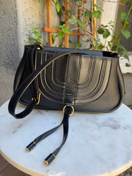 Chloé Shiny Grained Calfskin Marcie Clutch Shoulder Bag