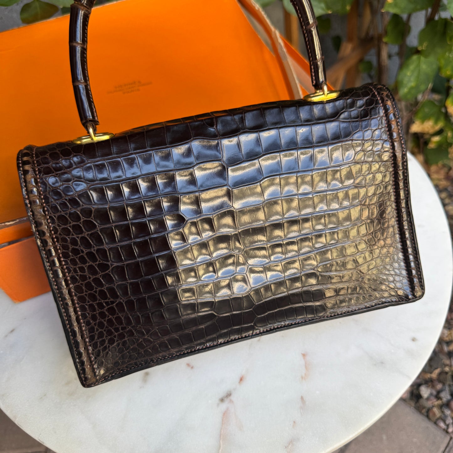 Hermès Vintage Shiny Crocodile Sac Chaine d'Ancre Top Handle Accordion Bag