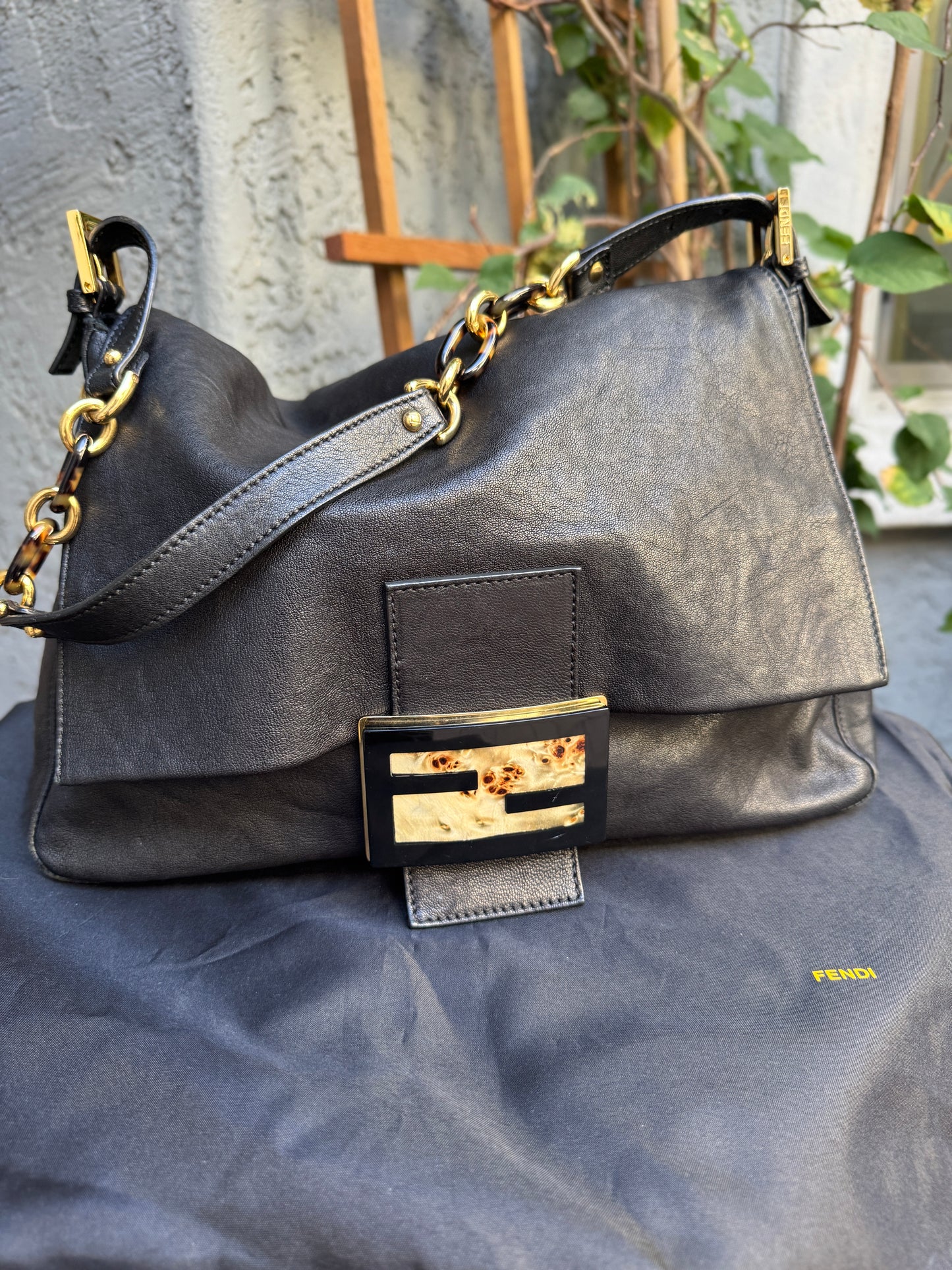 Fendi Lambskin Leather Tortoise Mamma Baguette