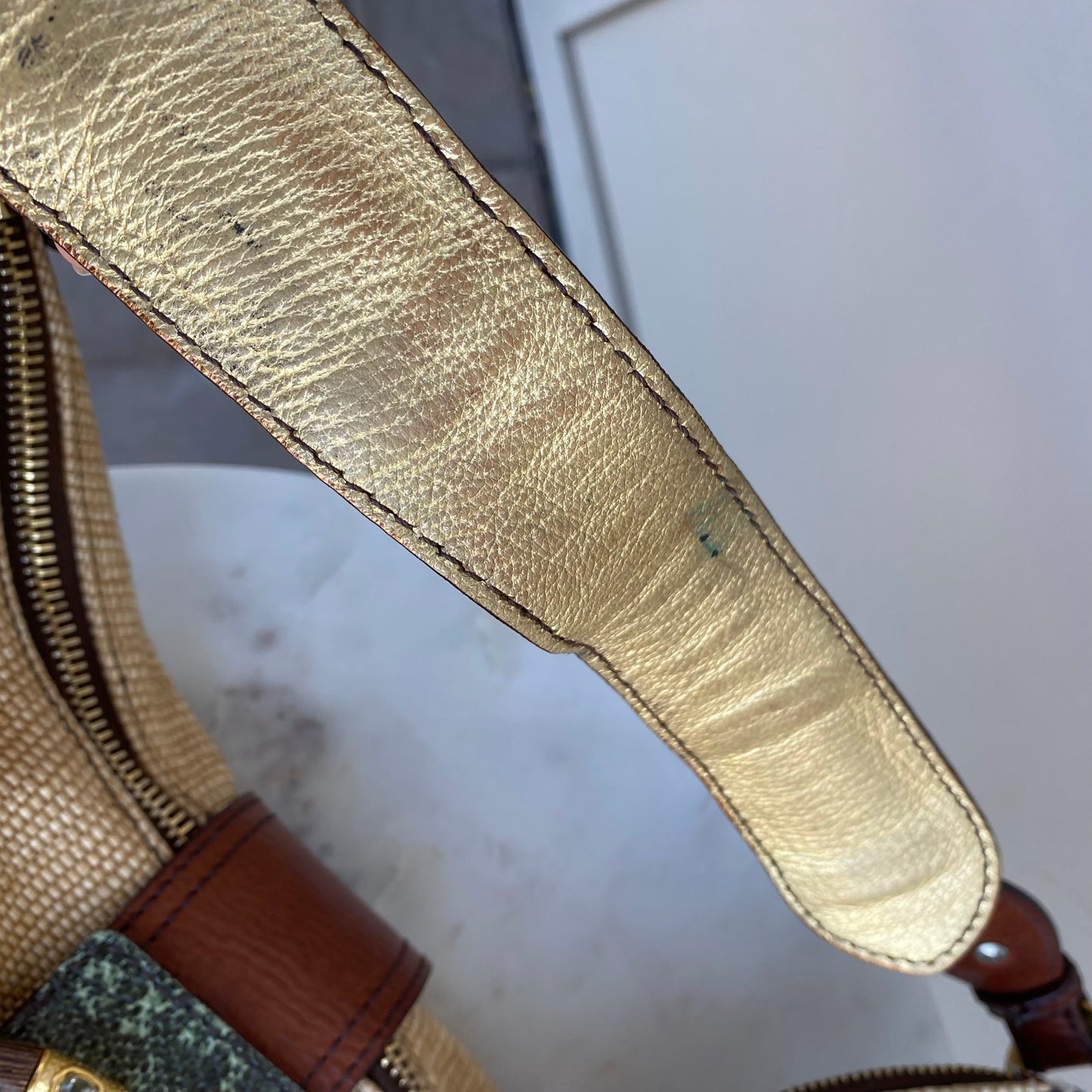 Valentino Garavani Leather and Raffia Shoulder Bag