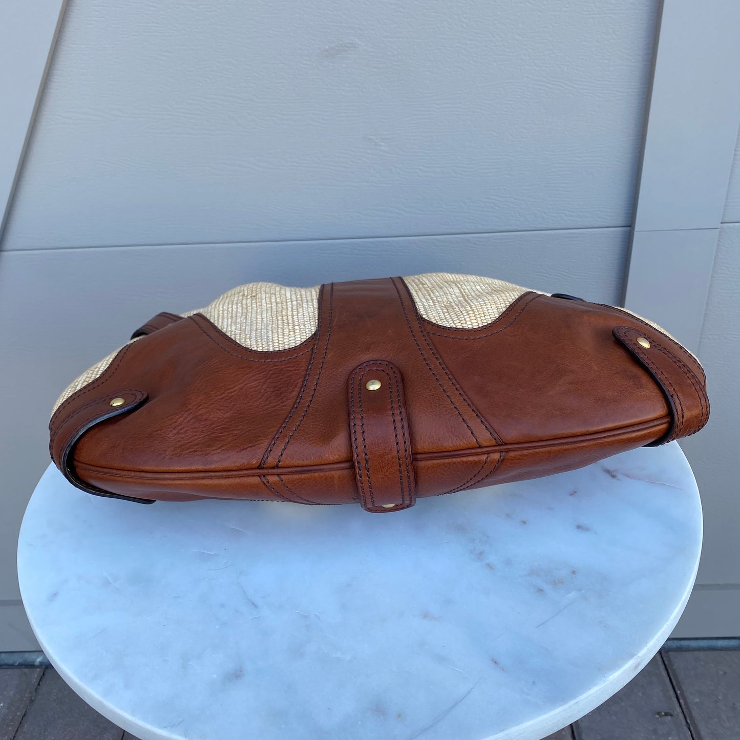 Valentino Garavani Leather and Raffia Shoulder Bag
