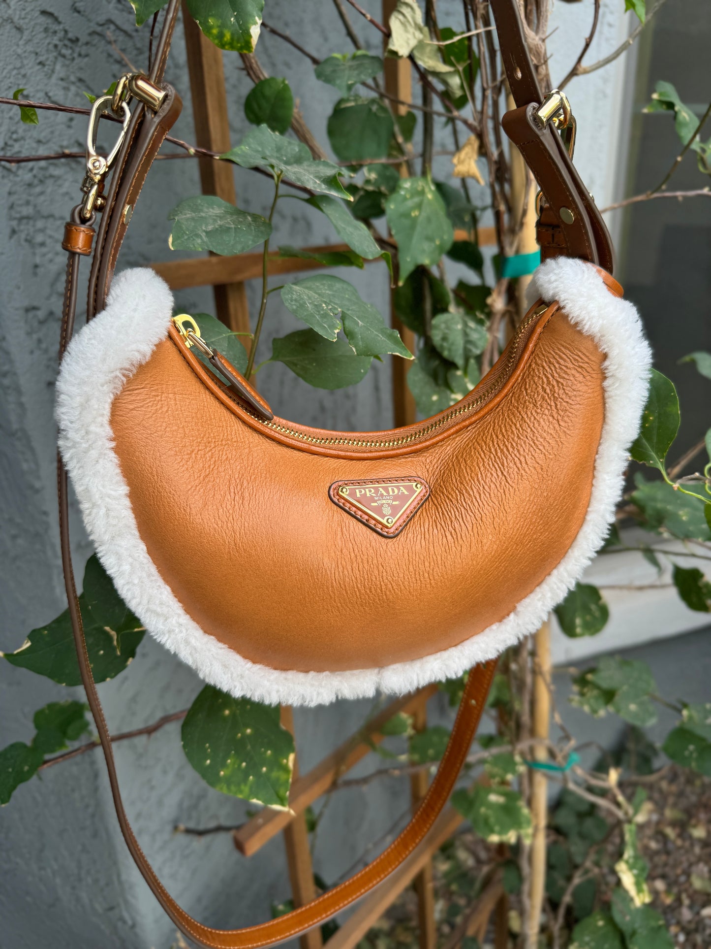Prada Arqué Small Shearling Shoulder Bag