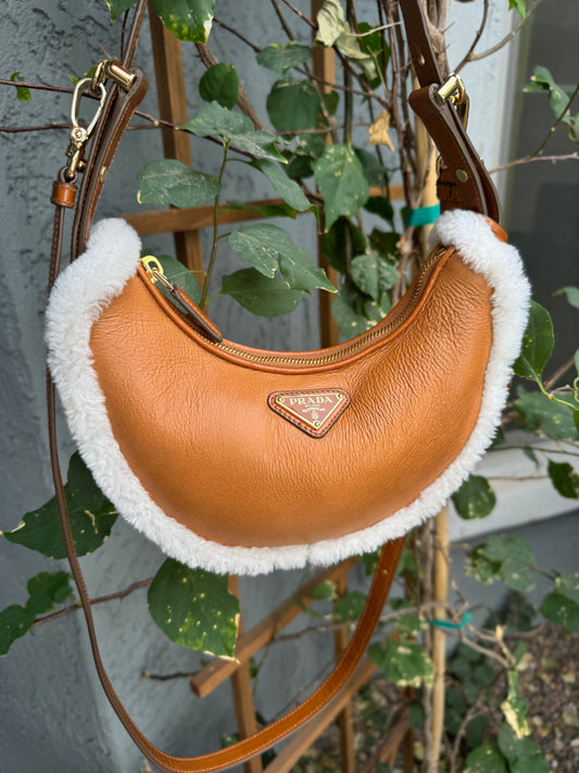 Prada Arqué Small Shearling Shoulder Bag