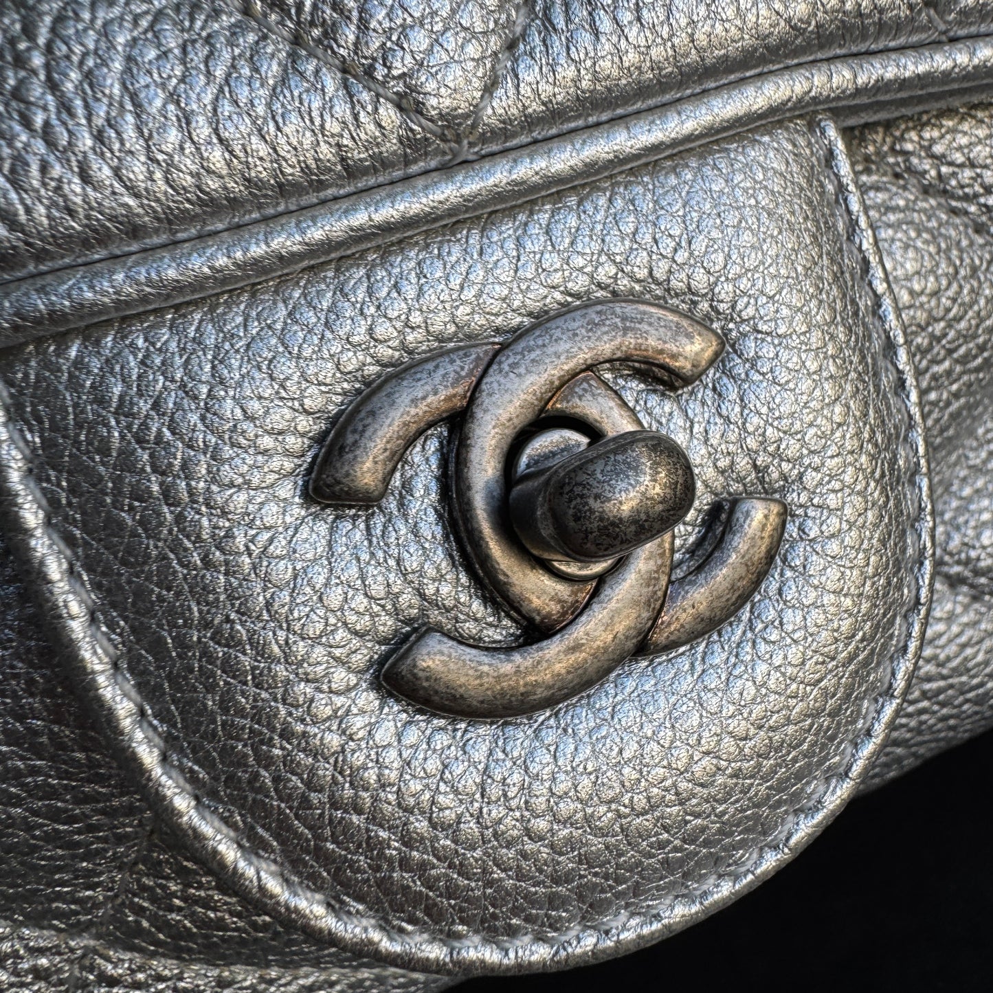 Chanel Silver Quilted Leather Airline Casual Rock Easy Flap Shoulder Bag