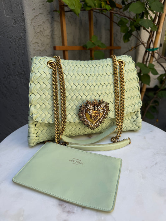 Dolce & Gabbana Devotion Soft-Sided Woven Leather Shoulder Bag