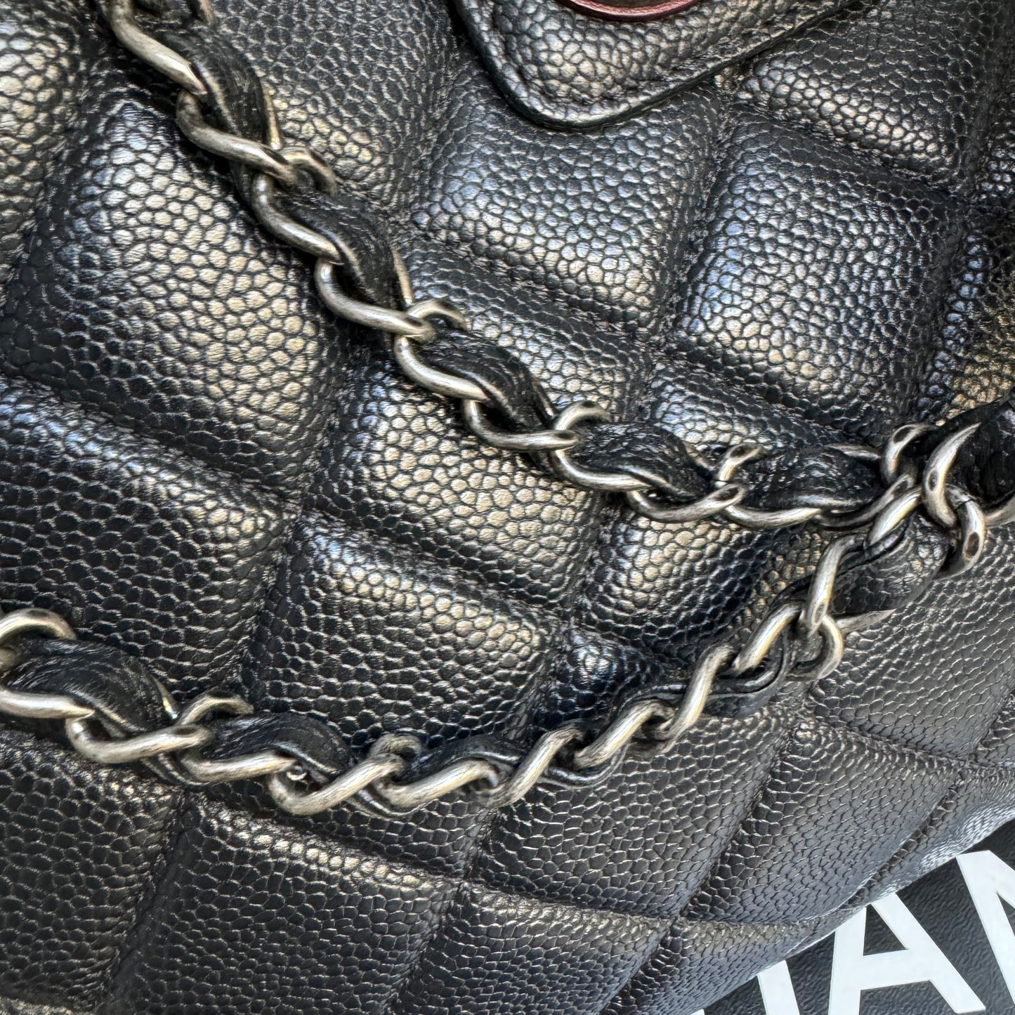 Chanel Diamond Quilted Caviar Leather Large Accordion Shopper Tote
