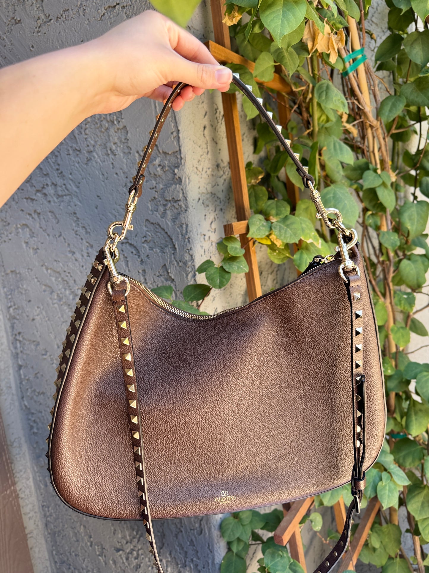 Valentino Garavani Rockstud Leather Hobo Bag