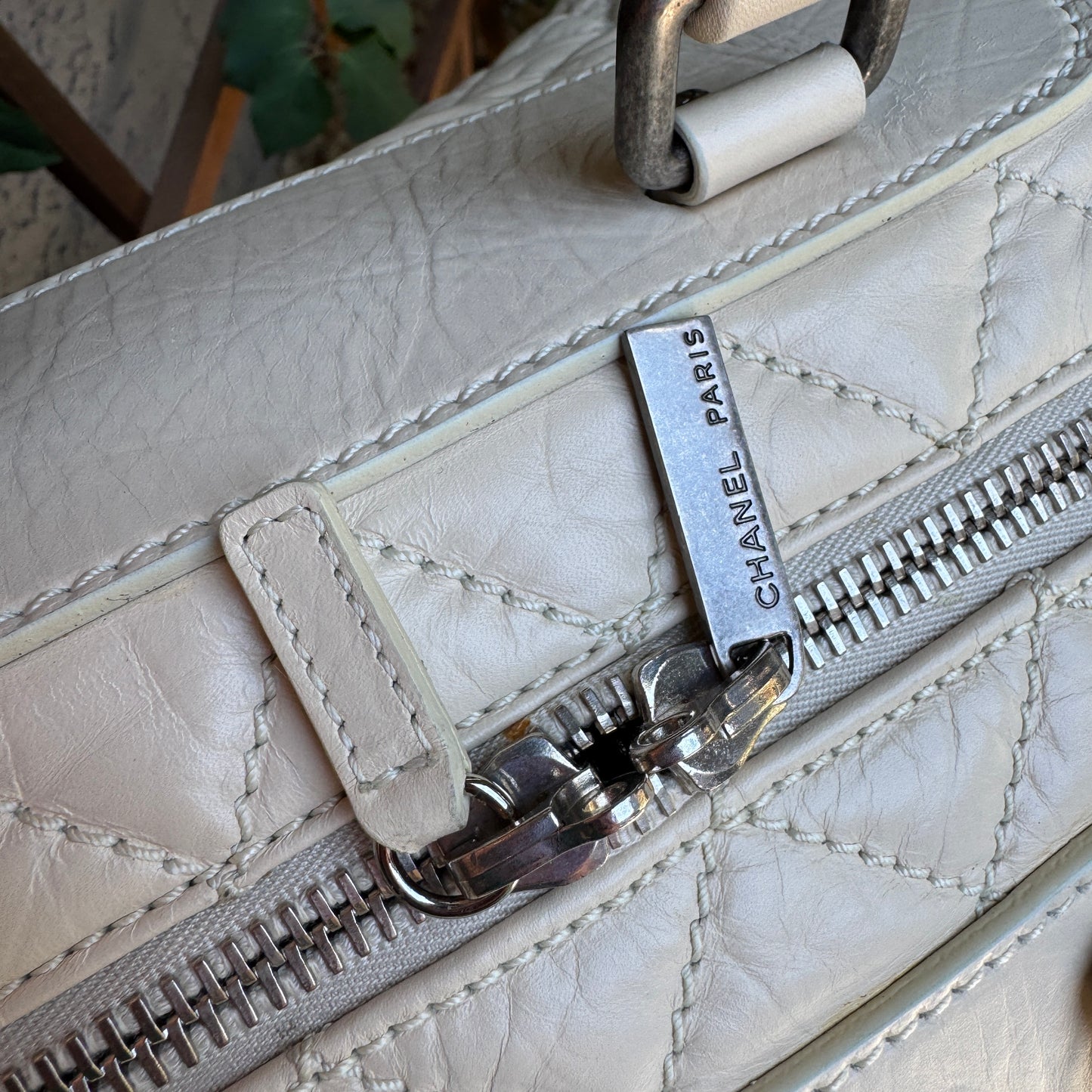 Chanel Bone Quilted Leather Travel Carry-On Duffle Bag